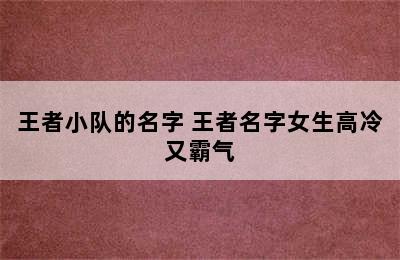 王者小队的名字 王者名字女生高冷又霸气